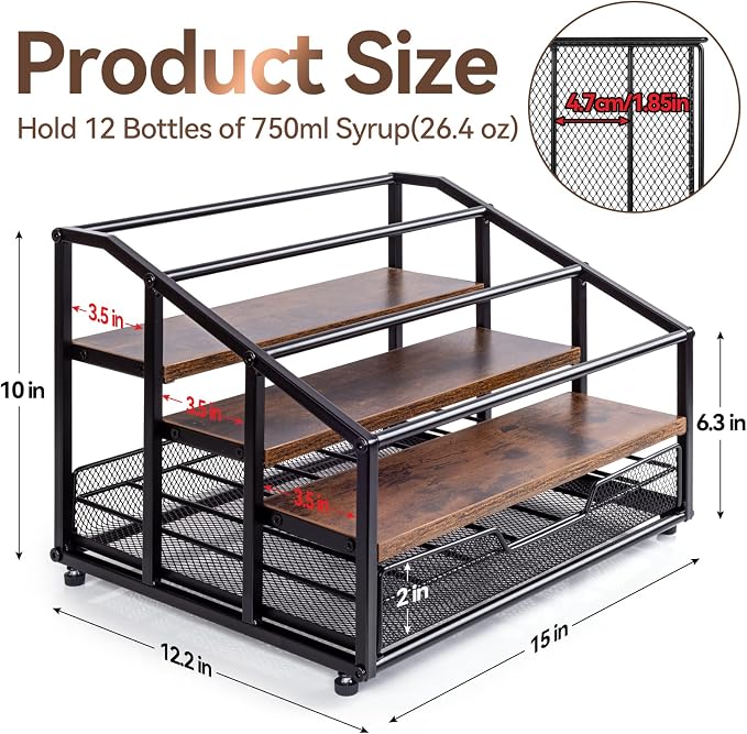 kimilus Coffee Syrup Rack Organizer, 4-Tier 12 Bottle Syrup Rack - Image 3