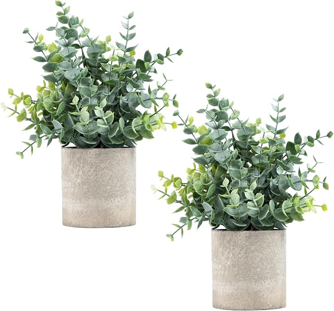 Coferset 2 Pack Small Fake Plants Eucalyptus Potted Artificial Plants by Coferset