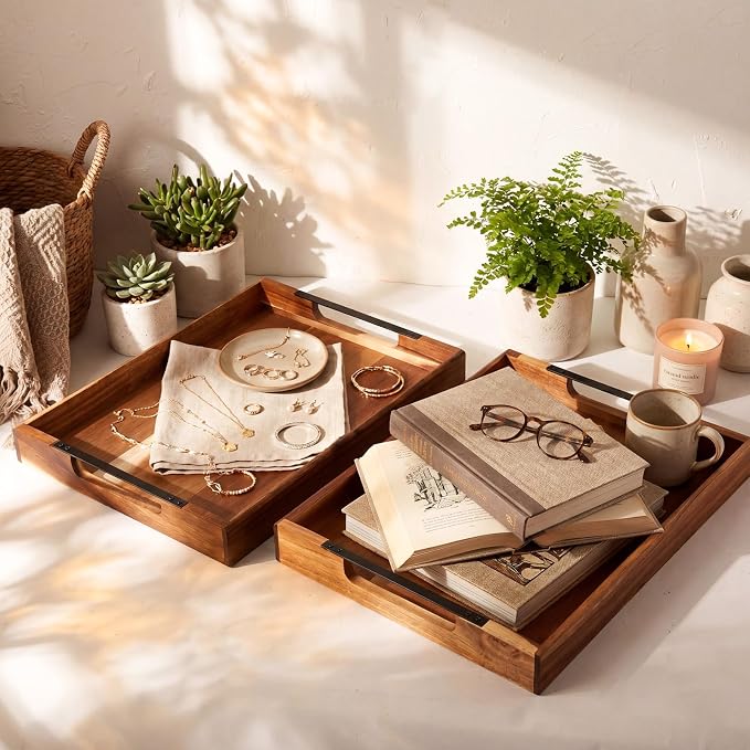 Sliner 2 Pcs Acacia Wood Serving Tray - Image 6