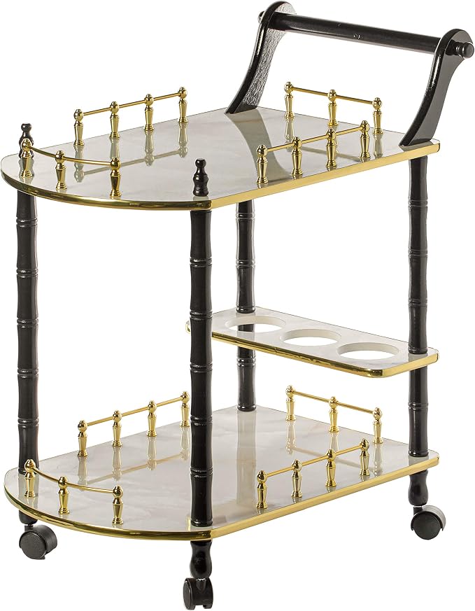 Serving Bar Cart Tea Trolley, 2 Tier Shelves on Rolling Wheels, Mobile Liquor - Image 3