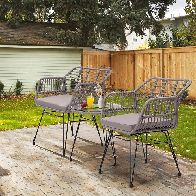 KROFEM 3 Piece Wicker Patio Bistro Furniture Set, Includes 2 Rattan Chairs and - Image 3