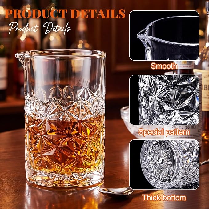 Dandat 2 Pcs Cocktail Mixing Glass 24 oz Crystal Stirring Glass Thick Bottom - Image 3