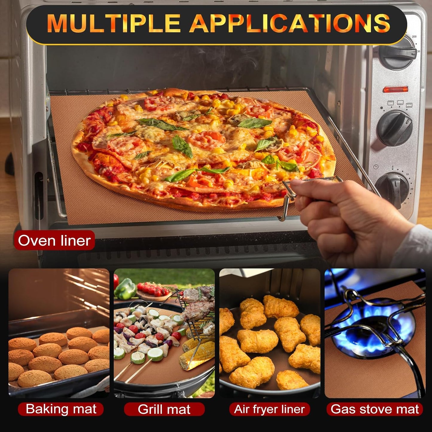 2 Pack Oven Liners for Bottom of Oven, 17"x25" Heavy Duty Non-Stick Oven Liner Mat, Reusable Heat Resistant Grill & Baking Mat, BPA/PFOA Free Roaster Liners, Fits Electric, Gas, Toaster Ovens (Copper)