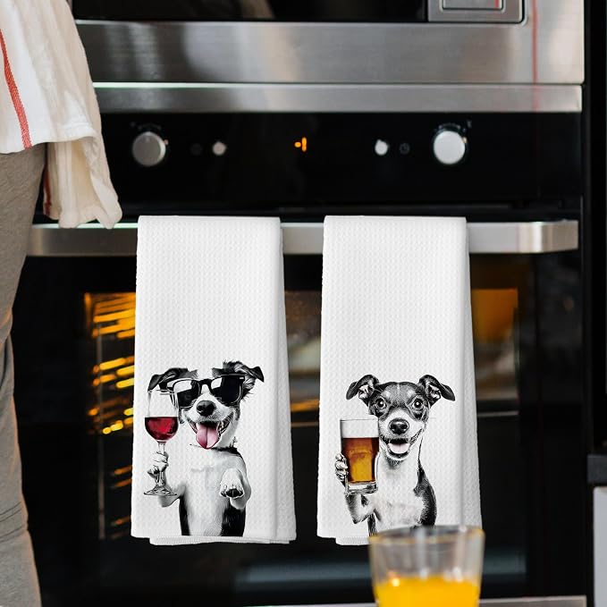 Funny Jack Russell Terrier Kitchen Towels Set of 2, Wine Bar Decor, Jack - Image 2