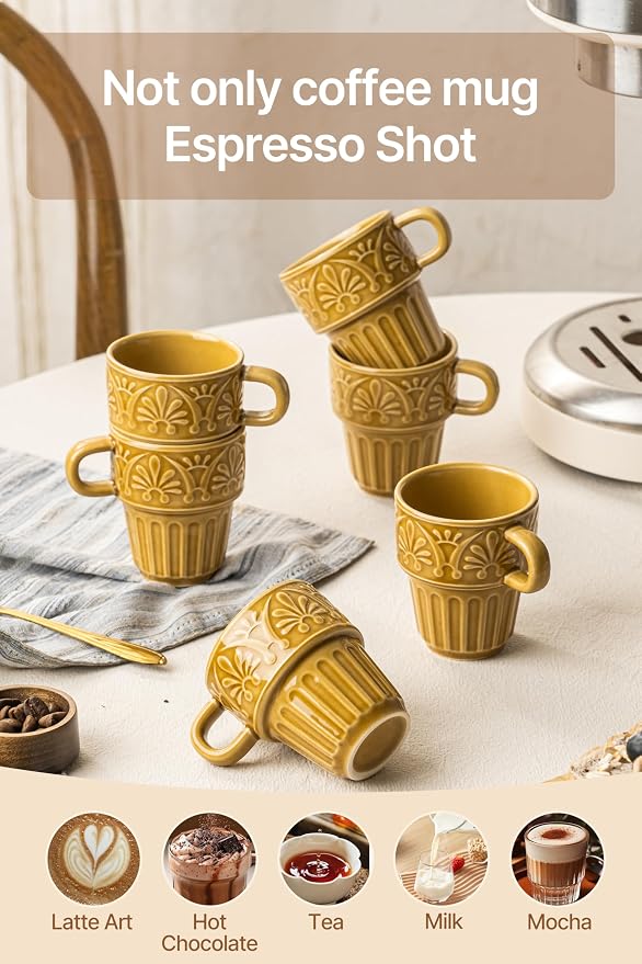 LYEOBOH Ceramic Mugs, 12 OZ Khaki Coffee Mugs Set of 4, Stackable Mug, - Image 4