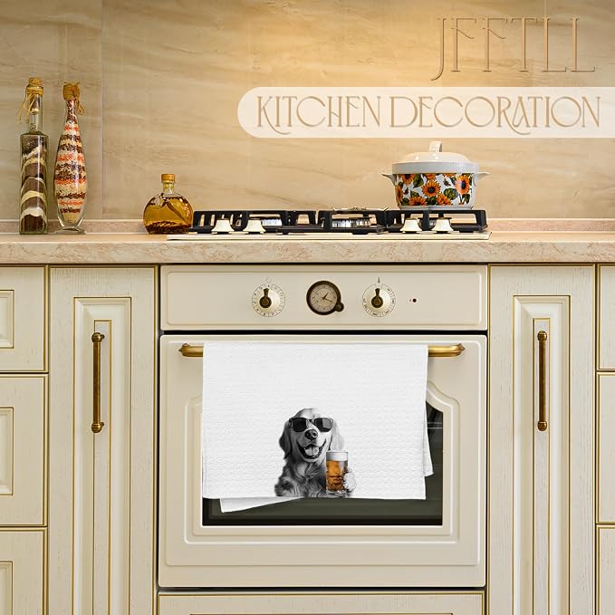 Funny Golden Retriever Beer Kitchen Towels, Bar Towel - Image 3