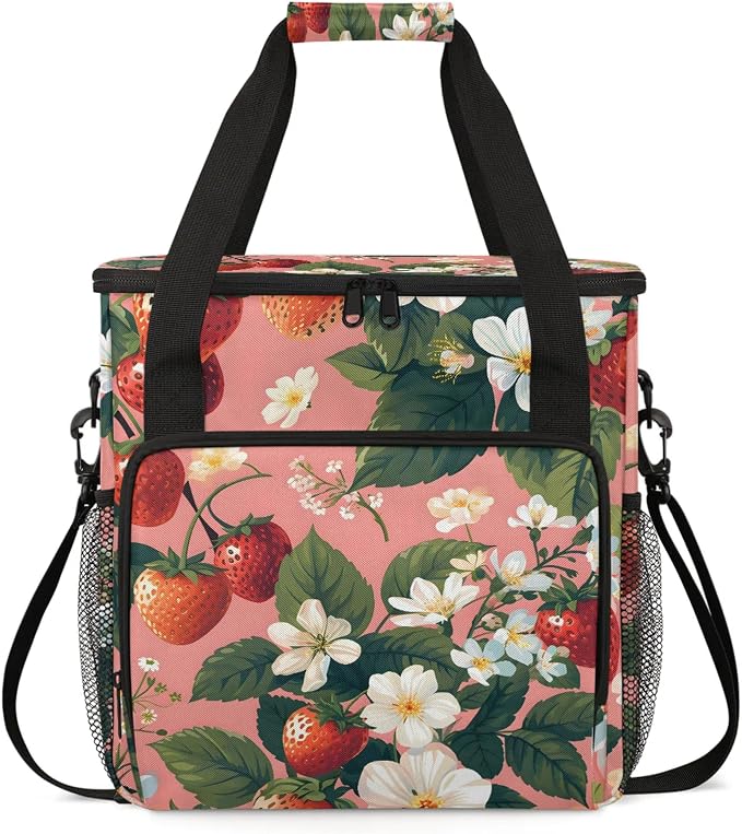Strawberry Flower Coffee Maker Carring Bag, Large Insulated Storage Organizer by Home