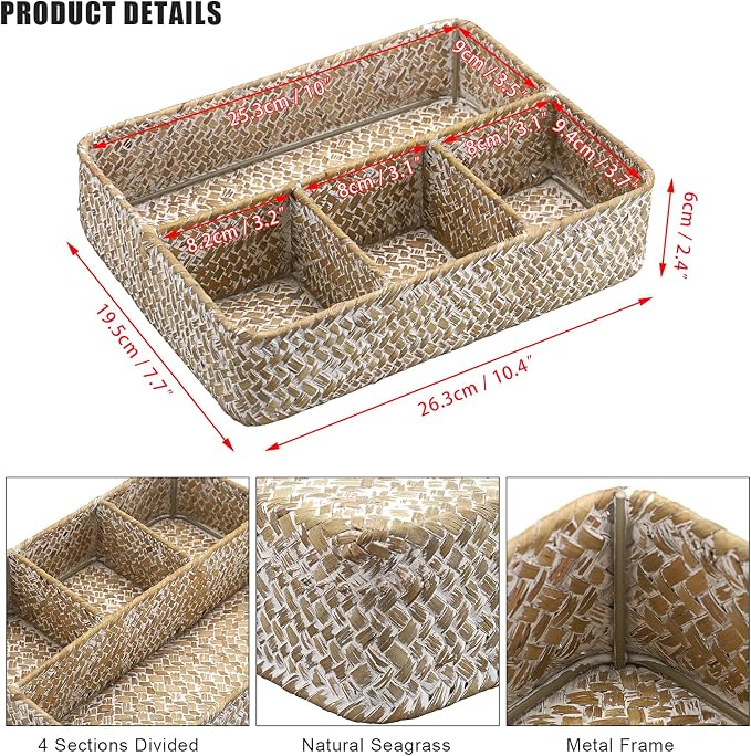 Hipiwe 4-Section Tea Bag Basket Organizer Coffee Pod Sugar Packet Holder Wicker - Image 3