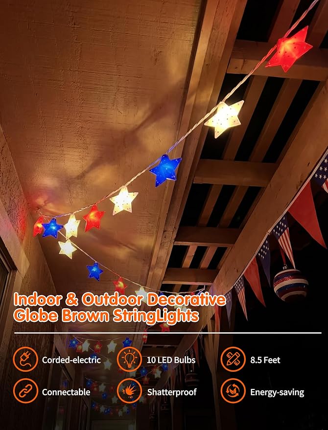 SUNSGNE 8.5FT Red White and Blue Star String Lights, 4th of July Lights - Image 4