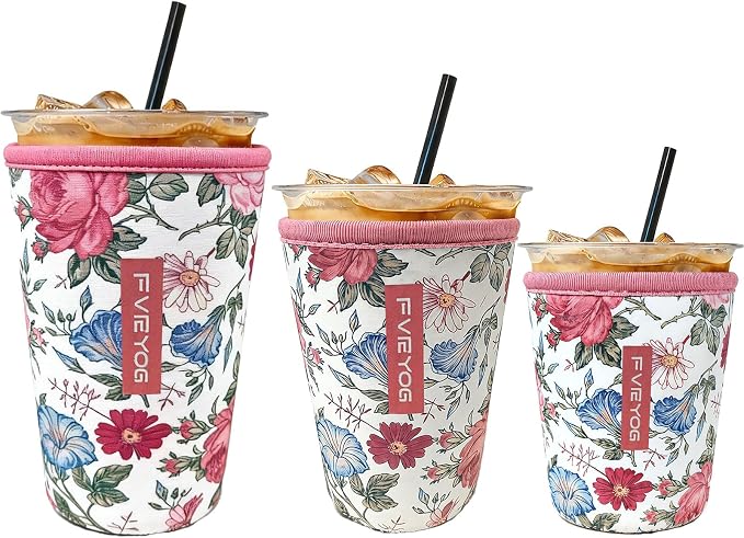 3 Pack Reusable Insulated Neoprene Iced Coffee Sleeves & Coffee Cup Holder by Fvryog