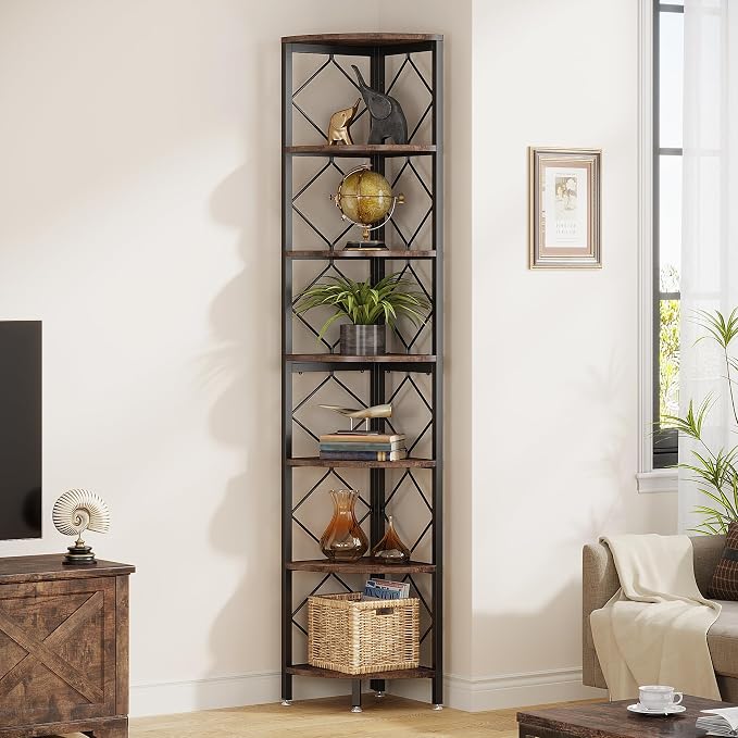 Tribesigns 7-Tier Corner Shelf, 78.7” Extra Tall Corner Bookcase, Industrial - Image 8