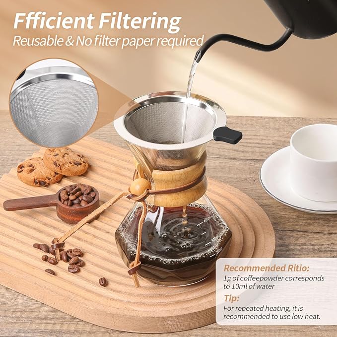 Pour Over Coffee Maker 14 OZ, 4 Cup Borosilicate Glass Drip Coffee Maker - Image 5