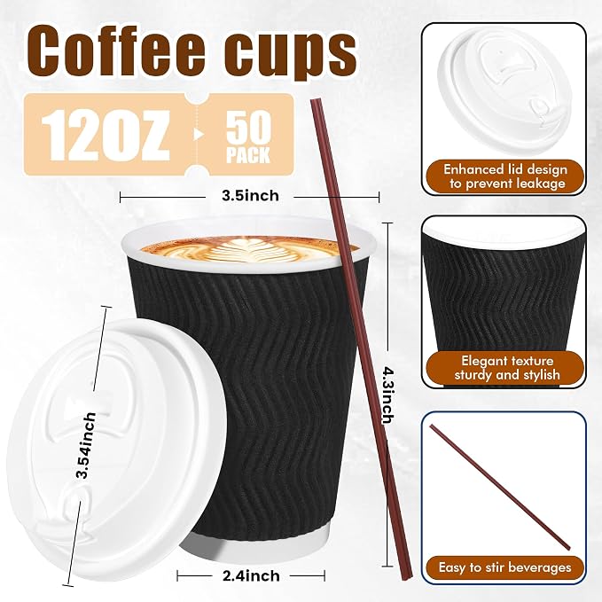 50 Pack 12 oz Disposable Paper Coffee Cups - Image 2