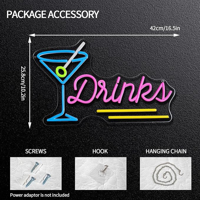 Drinks Neon Sign Dimmable Cocktail Neon Light Sign - Image 2