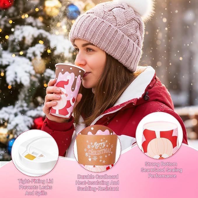 Mimorou 60 Pack Pink Christmas Coffee Cups - Image 3