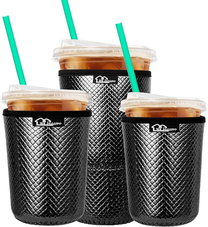 WKIEASON Reusable Iced Coffee Sleeves 16-32OZ PU Leather Neoprene Coffee Cup by WKIEASON