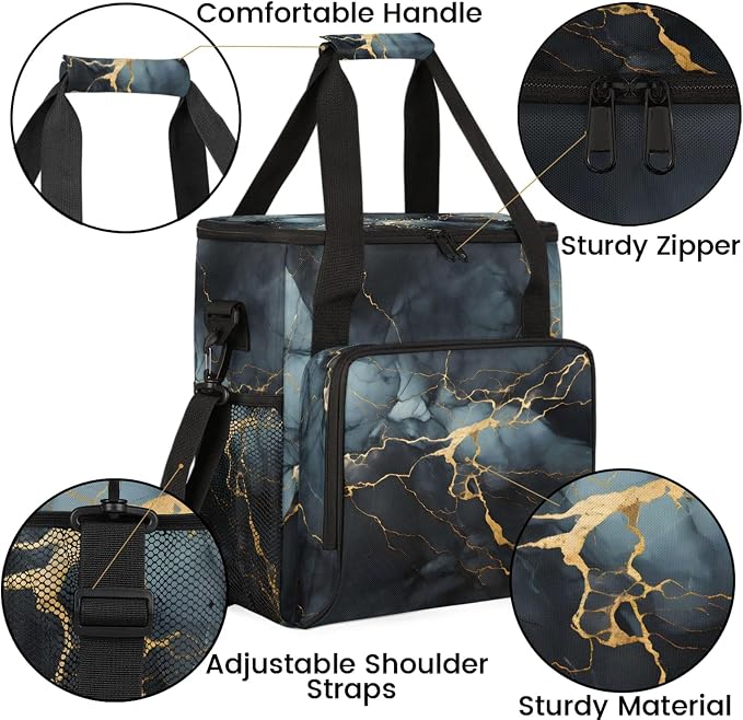 Black Marble Coffee Maker Carring Bag, Large Insulated Storage Organizer Case - Image 6
