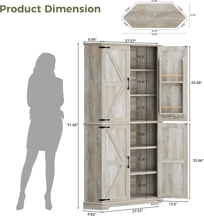 IRONCK Corner Cabinet, 6-Tier Farmhouse Pantry - Image 2