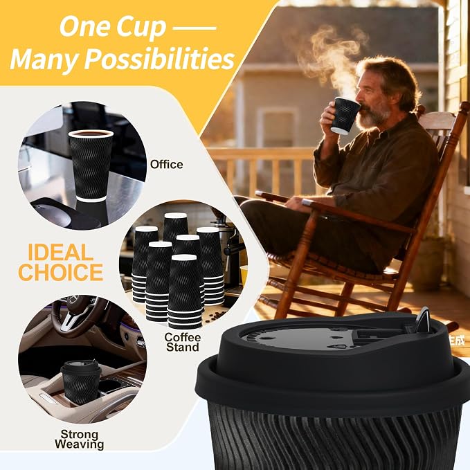 16 oz 100 Pack Corrugated Ripple Wall Disposable Coffee Cups - Image 6