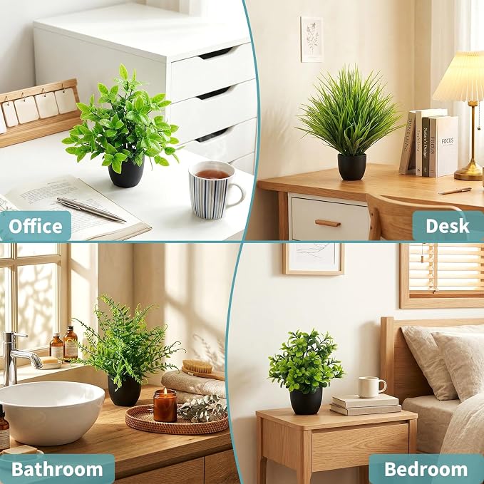 LOYWREE 4 Pack Artificial Plants Mini Fake Potted Plants Small Faux Greenery - Image 9