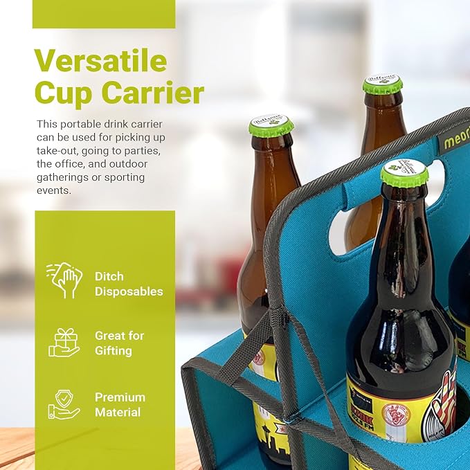 meori Reusable Drink Carrier 4 Cup, Take Out Cup Carrier, Collapsible, Coffee - Image 6