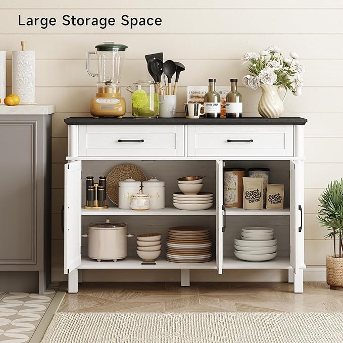 48 Inches Buffet Cabinet with Storage, Farmhouse Sideboard Buffet w/2 Drawers - Image 4