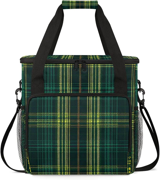Green Plaid Coffee Maker Carring Bag, Large Insulated Storage Organizer Case by Home
