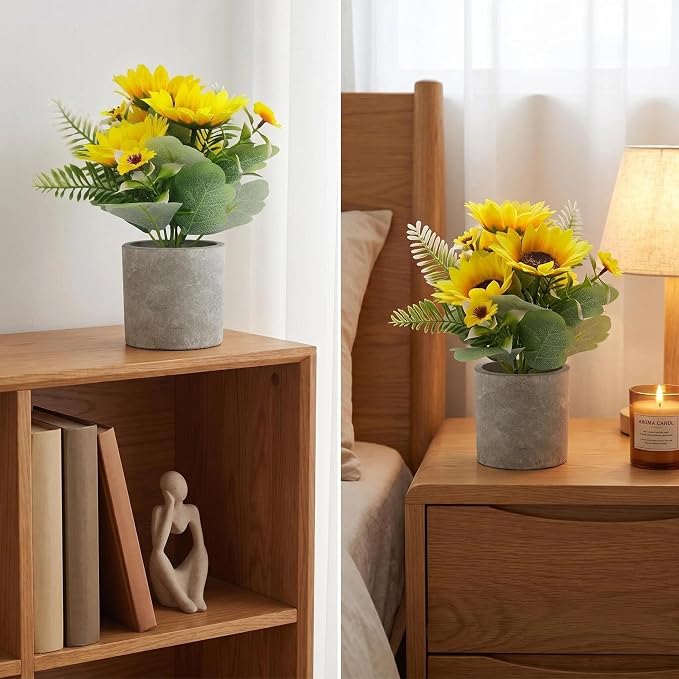 HappyFiller Artificial Sunflower Pot Yellow Fake Sunflowers - Image 5