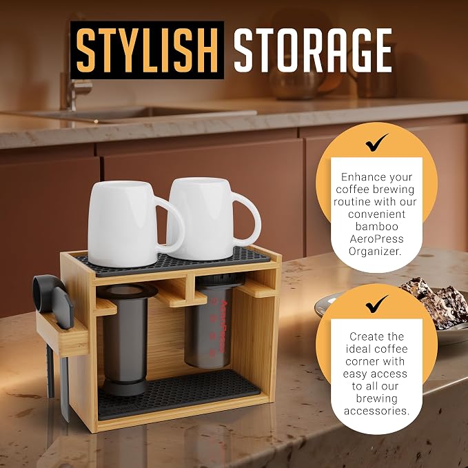 HEXNUB Organizer Stand for AeroPress Bamboo Coffee Caddy Original Black | - Image 4