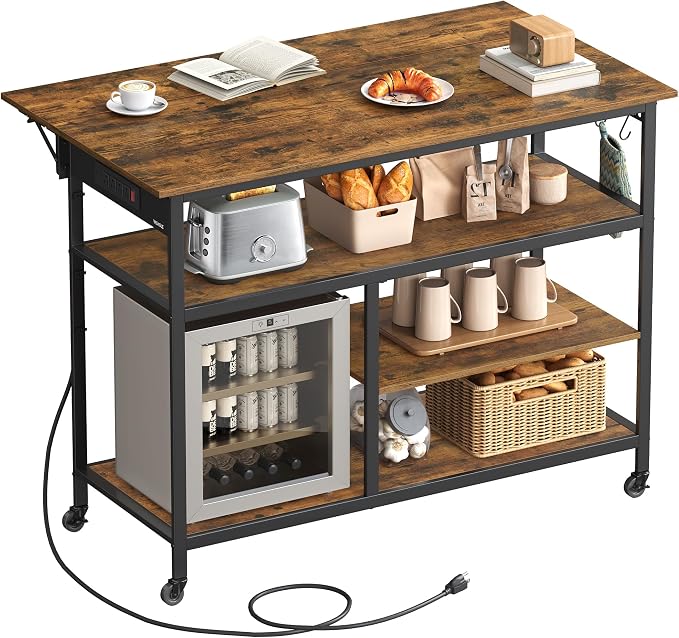VASAGLE Kitchen Island with Drop Leaf, 47.2" Width Rolling Kitchen Cart with by Unknown