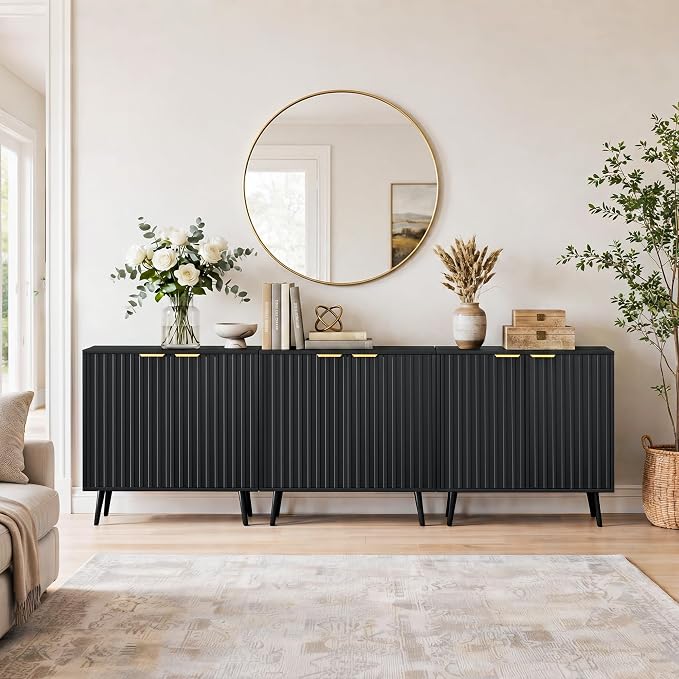 Set of 3 Fluted Storage Cabinet, Buffet Cabinet - Image 3