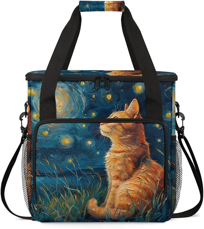 Cat Themed Coffee Maker Carring Bag, Large Insulated Storage Organizer Case by Home