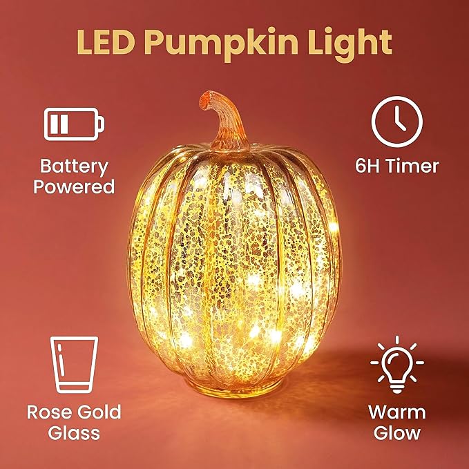 Fall Decorations for Home, Mercury Glass Pumpkin Light - Image 3