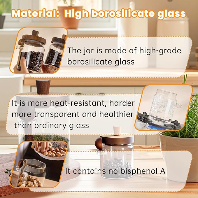 Glass Coffee Bean Storage Container, Wood Lid - Image 5
