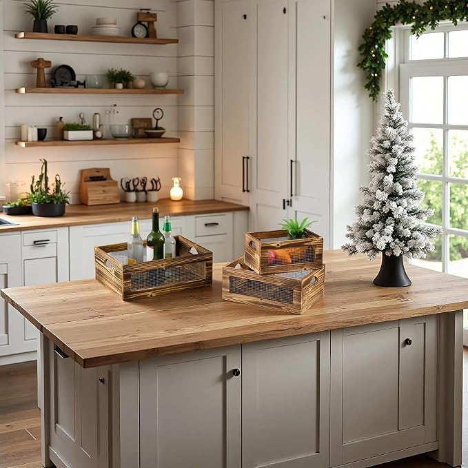 Rustic Wooden Crates for Storage Set of 3, Decorative Storage Containers - Image 3