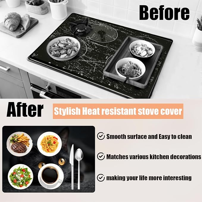 28"x20" Anti-Slip Electric Stove Top Cover Cat Foldable Heat-Resistant Glass - Image 2