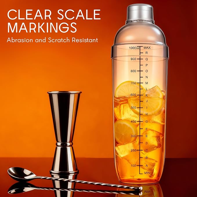 Plastic Cocktail Shaker with Measuring Scale 33oz, Leak-Proof & - Image 4