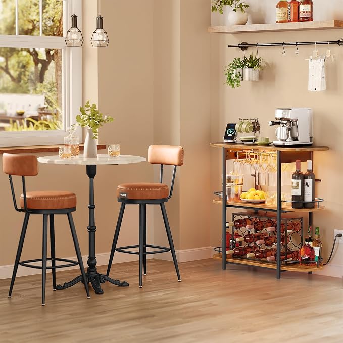 VASAGLE Bar Cabinet with LED Lights and Power Outlets, Freestanding Coffee Bar - Image 2
