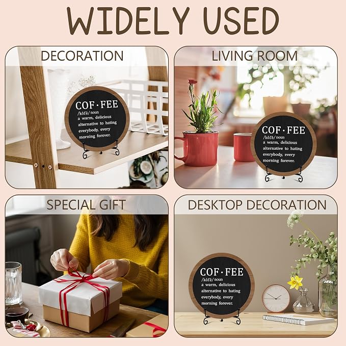 Coffee Bar Decor Sign, Rustic Coffee Station Wooden Round Sign - Image 5
