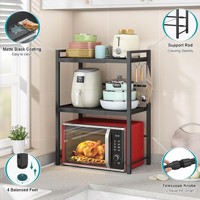 DOLALIKE Microwave Oven Rack, Expandable Microwave Stand Countertop Kitchen - Image 4