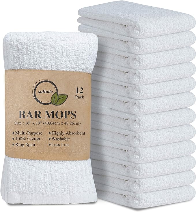 Towels Kitchen Bar Mops Towels, 100% Cotton Super Absorbent White Bar Towels by Softolle