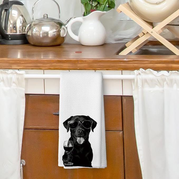Funny Labrador Wine Bar Kitchen Dish Towels, Labrador Gifts - Image 2