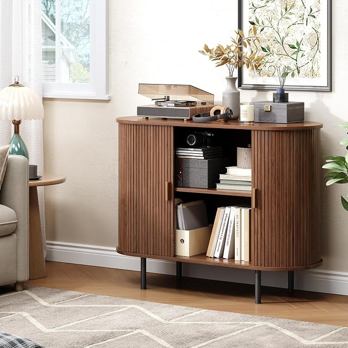 Buffet Cabinet with Storage, Fluted Sideboard Buffet with Sliding Door - Image 8