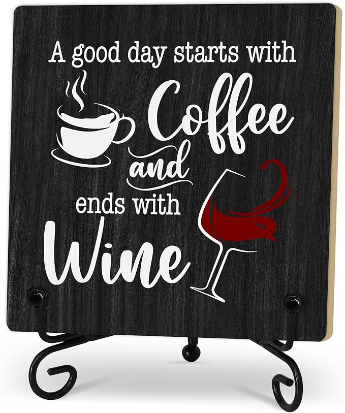 Coffee And Wine Desk Decor Sign, Rustic Wooden Sign by Zmyollo