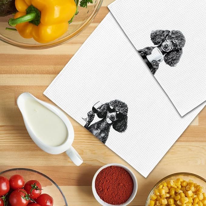 Funny Black Poodle Kitchen Towels Set of 2, Wine and Coffee Lover Gifts - Image 5