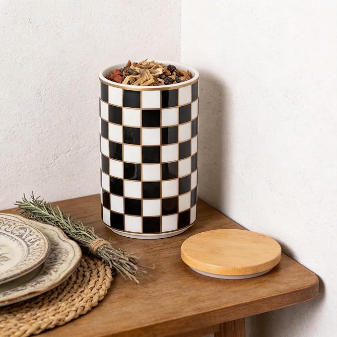 Kitchen Countertop Ceramic Checkered Canisters, Airtight Kitchen Canisters - Image 8