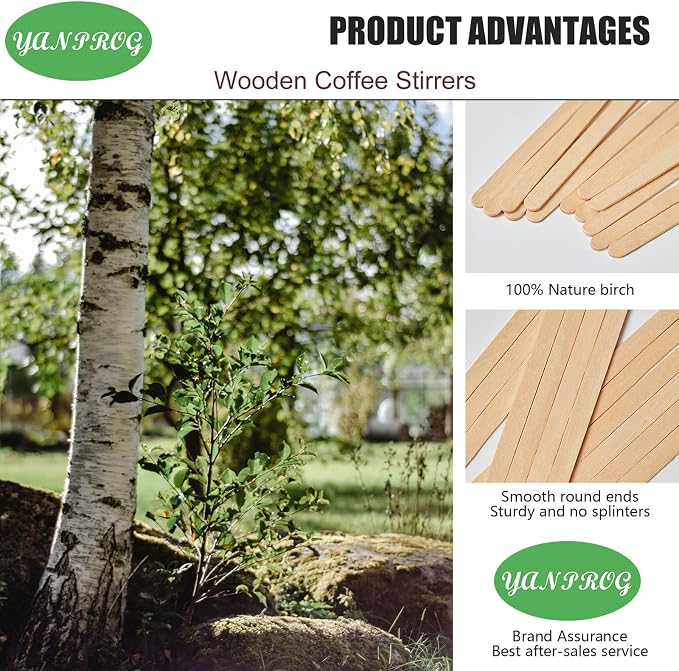 Wooden Coffee Stirrers 5.5" Coffee Stir Sticks 1000 Pcs, Natural Birch Round - Image 2
