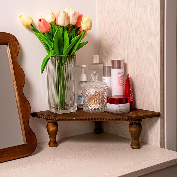 OKSQW Wood Corner Counter Shelf Framehouse Decorative Tray Stand - Image 6