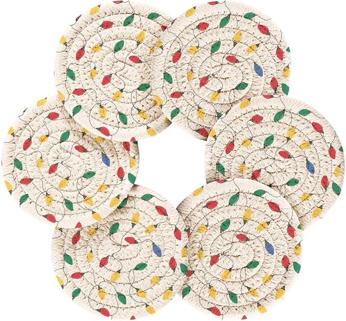 Bar Coasters for Drink Christmas String Lights Cotton Woven Coaster - Image 2