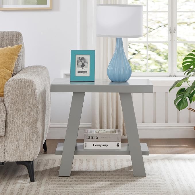 Gray Wood Side Table with Open Storage Shelf, 23.5 Inch Contemporary End Table - Image 7
